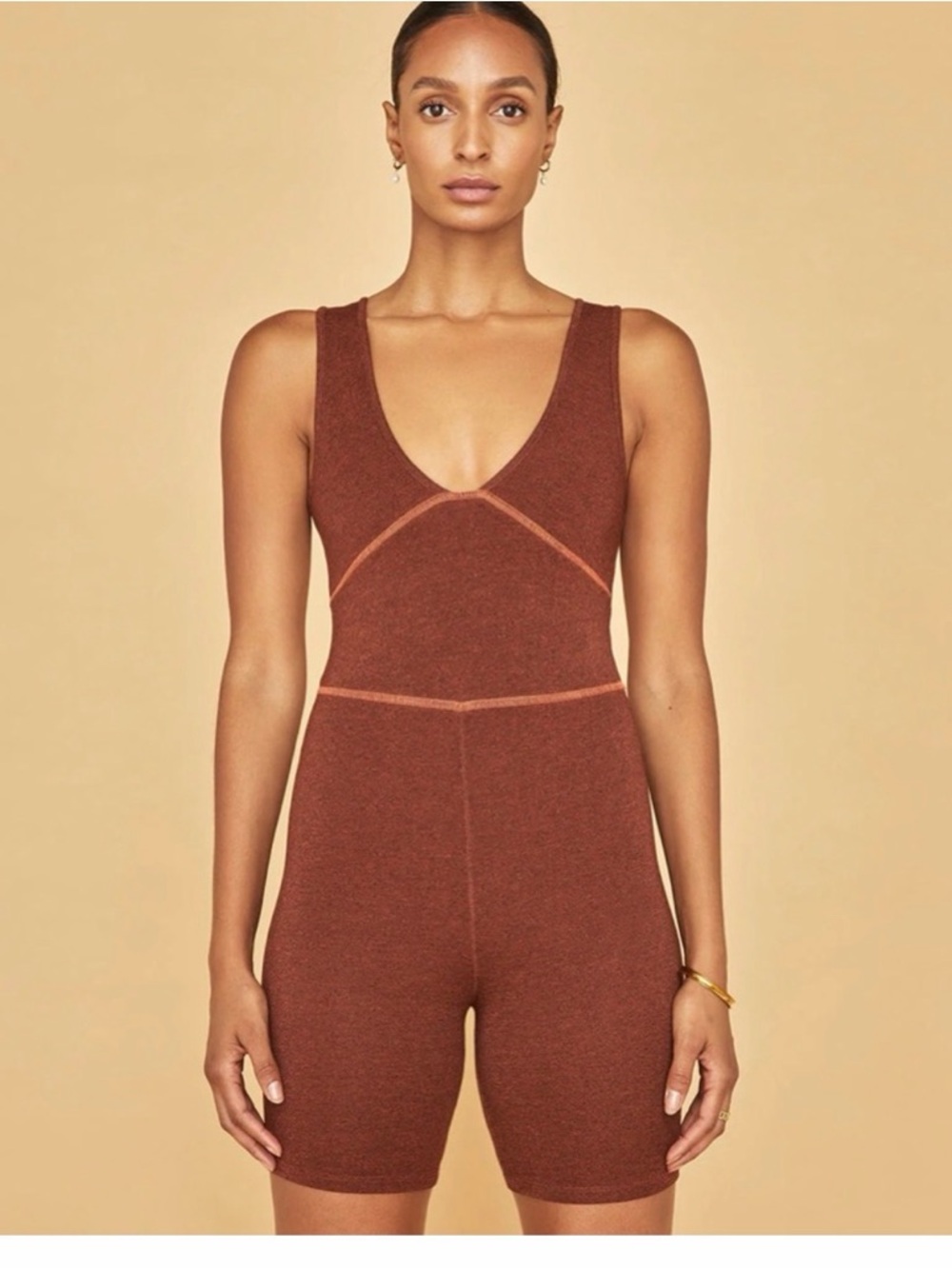 Sundry Rust Brown Vneck Sleeveless Knit Romper Sz 1/S